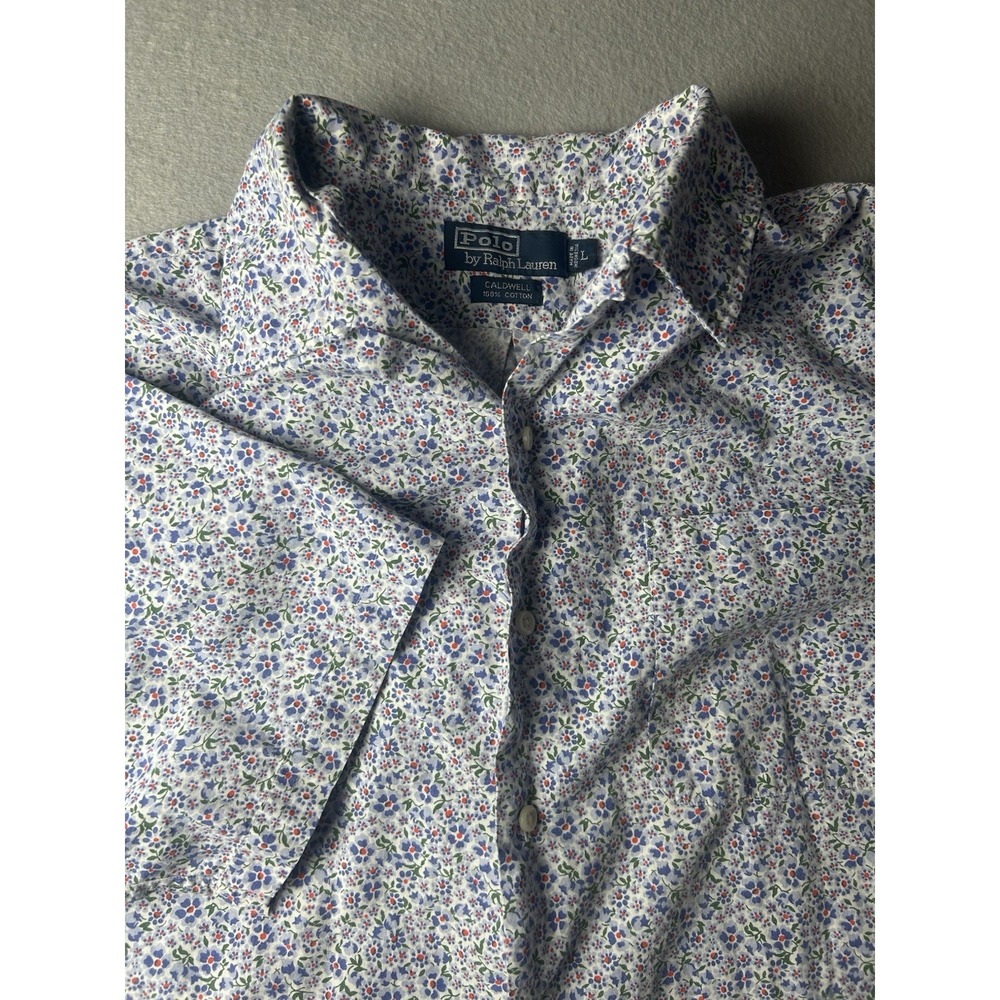 Polo Ralph Lauren Shirt Men's L Short Sleeve Button Up Floral Print Pattern